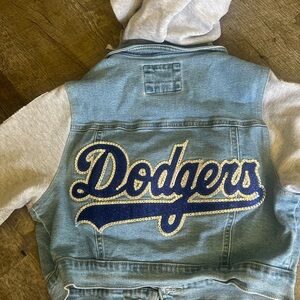 Dodgers Denim & Gray Hooded women Jacket